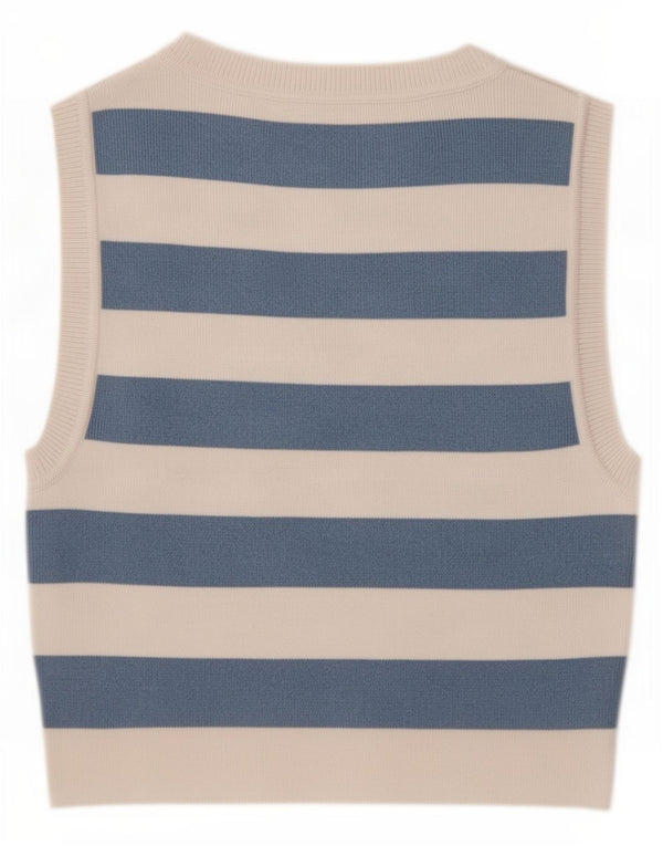 Zara Womens Crop Vest Top UK 12 Bleu Moyen Rayé