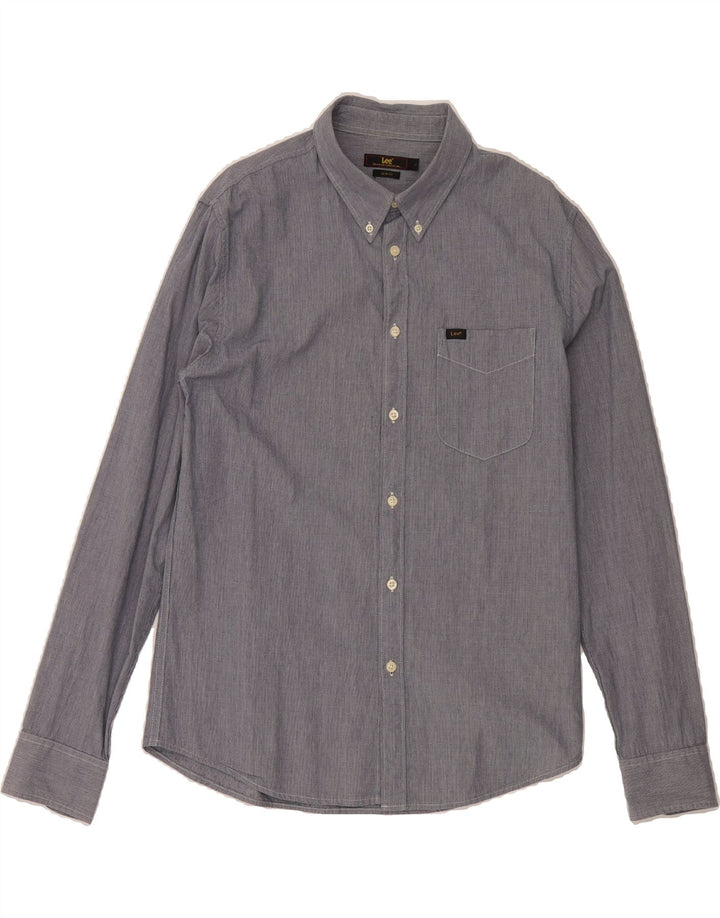 LEE Mens Slim Fit Shirt Large Navy Blue Flecked Cotton Vintage Lee and Second-Hand Lee from Messina Hembry 