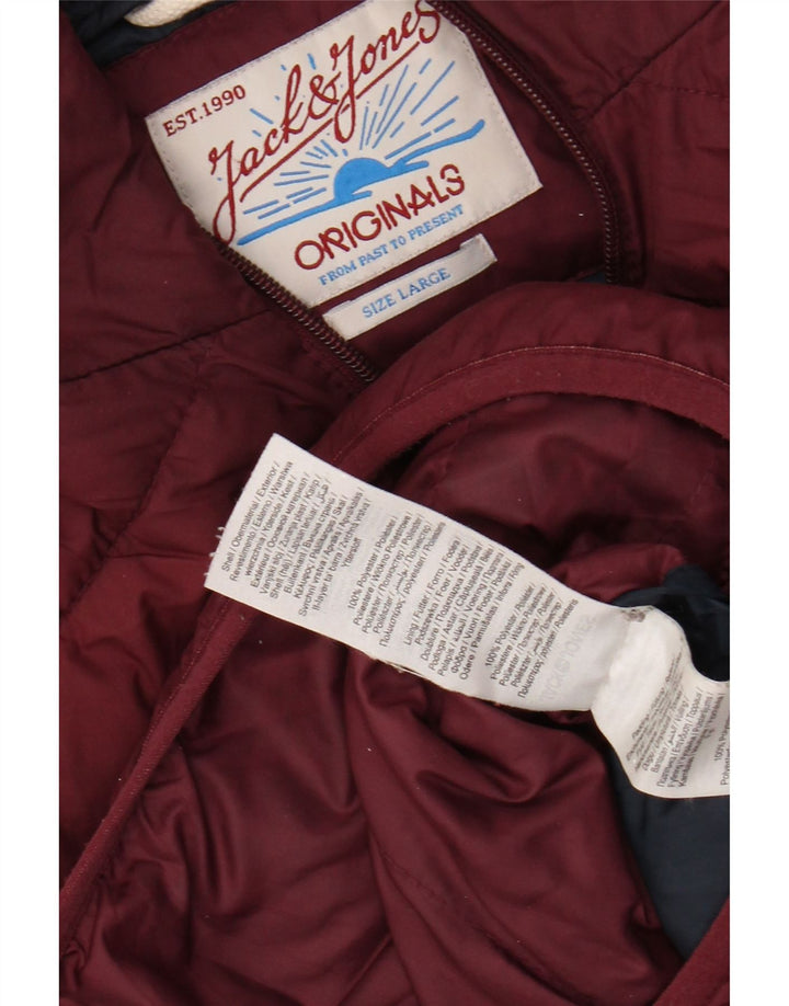 JACK & JONES Veste matelassée à capuche pour homme UK 40 Large Bordeaux Polyester