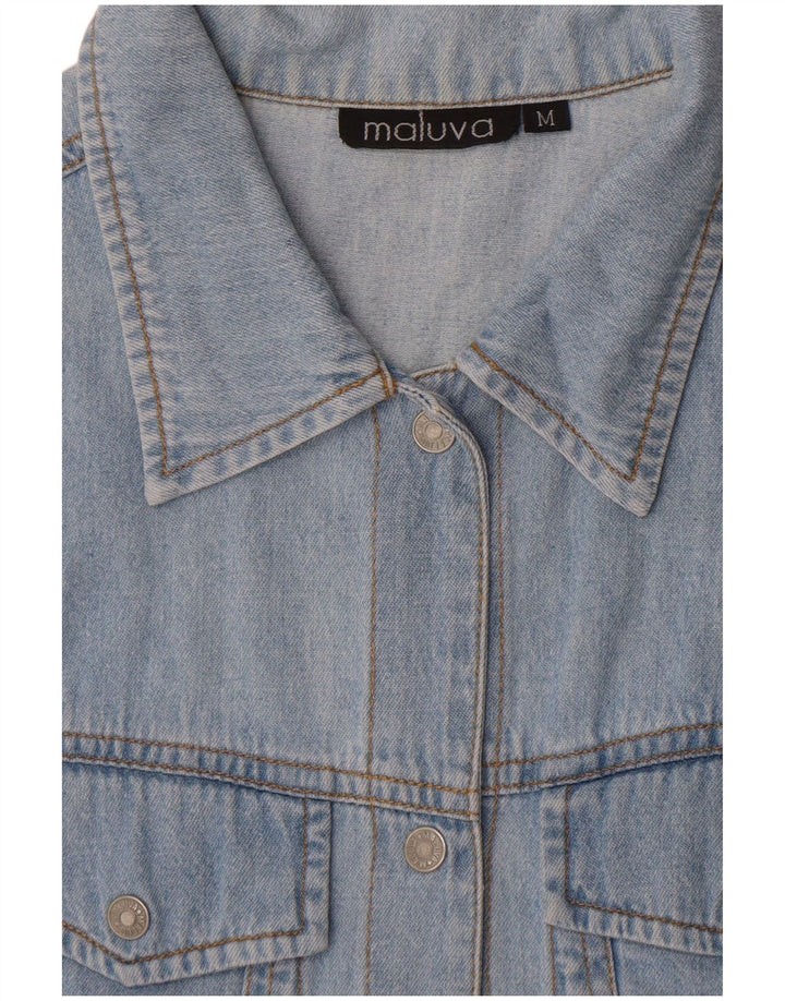 Chemise en denim sans manches femme vintage UK 12 Bleu moyen