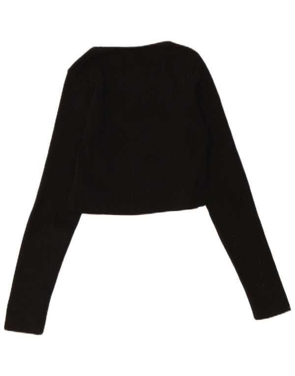 Zara Womens Crop Cardigan Pull UK 12 Moyen Noir Polyester