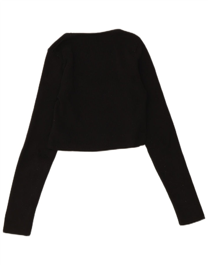 Zara Womens Crop Cardigan Pull UK 12 Moyen Noir Polyester