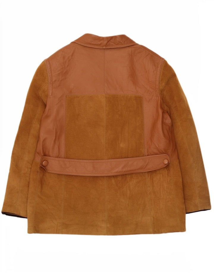 veste en daim femme vintage UK 12 Colorblock brun moyen