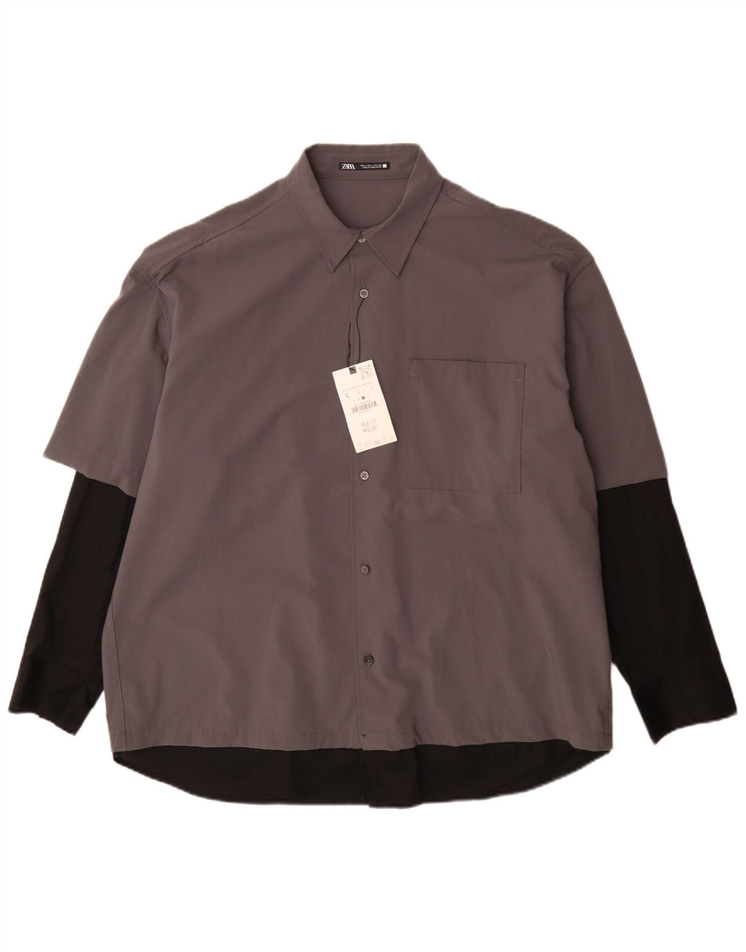 Zara Chemise Homme Large Gris Colorblock Polyester