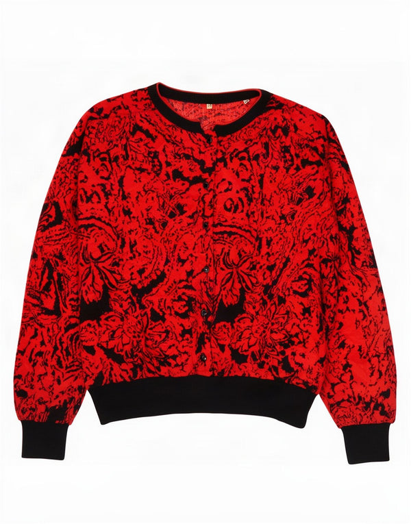 vintage Femme Col Bateau Pull Pull IT 52 2XL Laine Florale Rouge