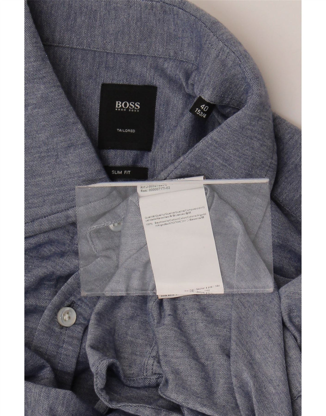 Hugo Boss Chemise ajustée sur mesure pour homme Taille 40 15 3/4 Coton bleu moyen