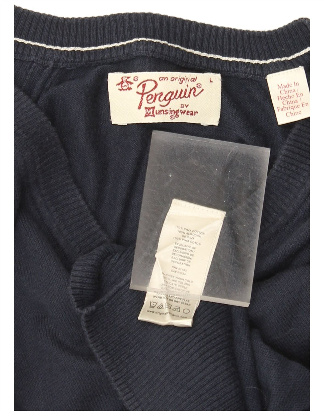 Penguin Pull col V pour homme en coton bleu marine Taille L