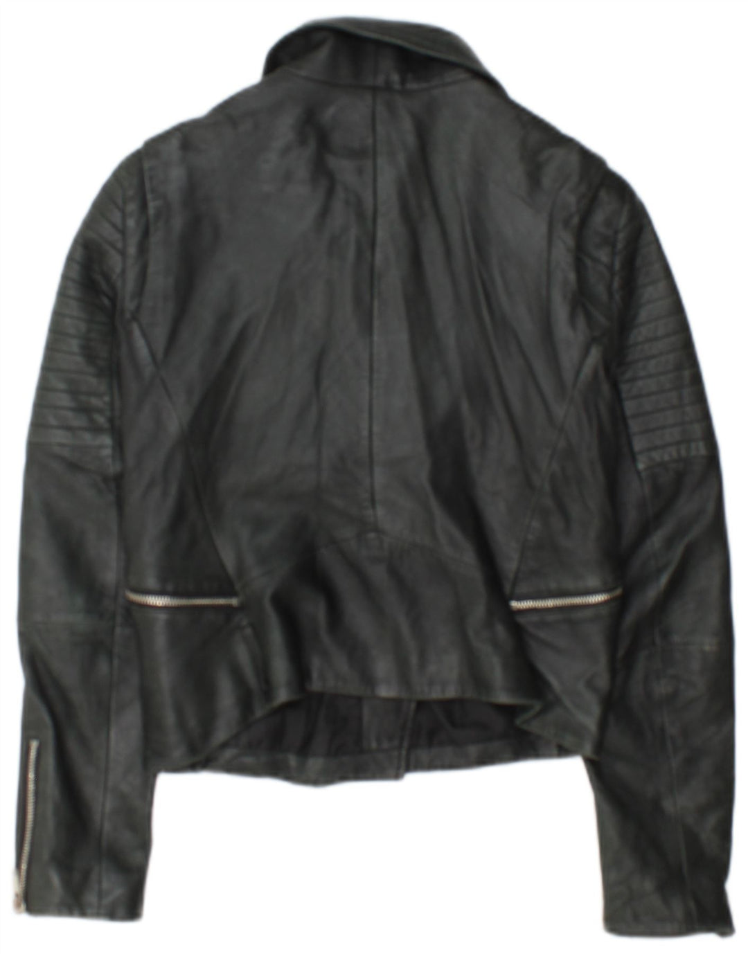 Zara Veste de motard en cuir court pour femme UK 12 Noir moyen