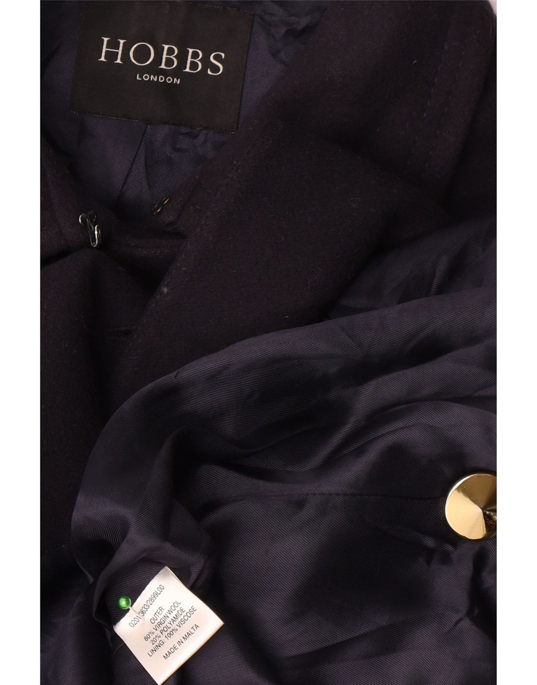 Hobbs Manteau double boutonnage pour femme UK 10 Petite laine vierge bleu marine