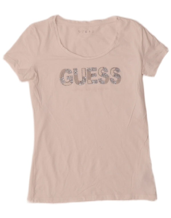 Guess T-shirt graphique pour femme UK 8 Small Blanc Coton