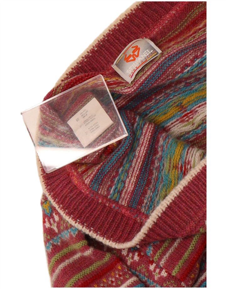 Stefanel Cardigan pour femme en laine Fair Isle rouge moyen UK 14