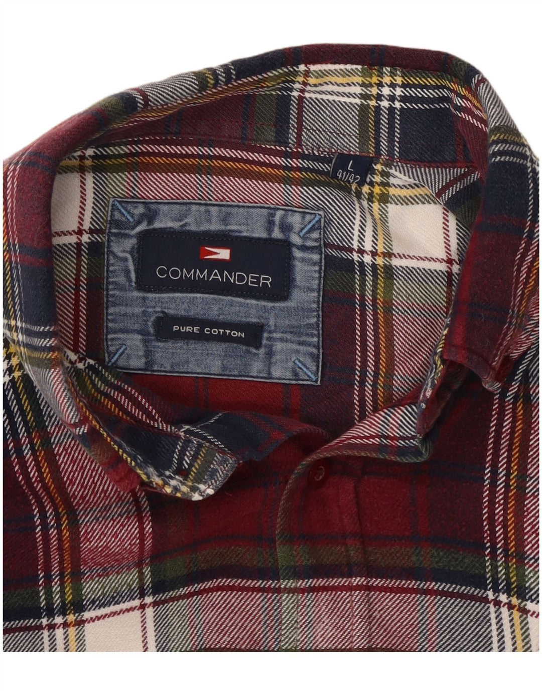 COMMANDER Chemise en flanelle pour hommes Taille 41/42 Grand coton à carreaux bordeaux