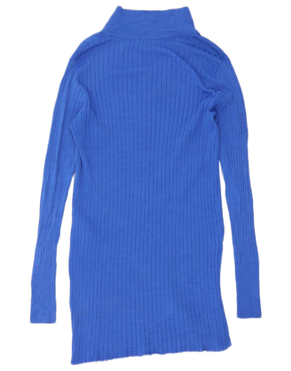 Zara Robe polo à manches longues pour femme UK 12 Bleu moyen Viscose