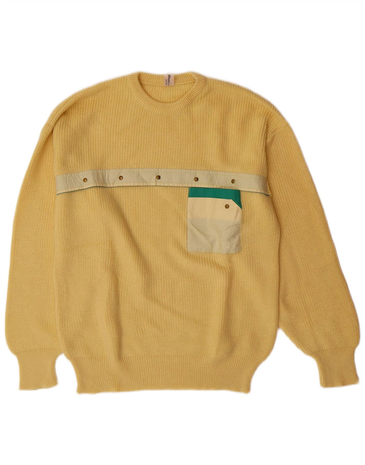 VINTAGE Pull col rond homme IT 50 laine jaune moyen