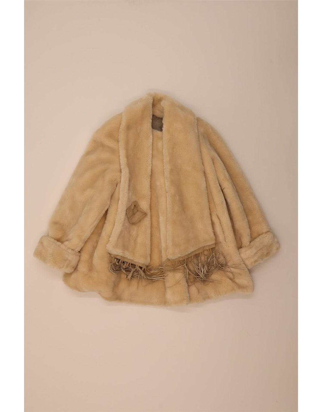 vintage Femme Fausse Fourrure Surdimensionné Pardessus IT 42 Acétate Beige Moyen