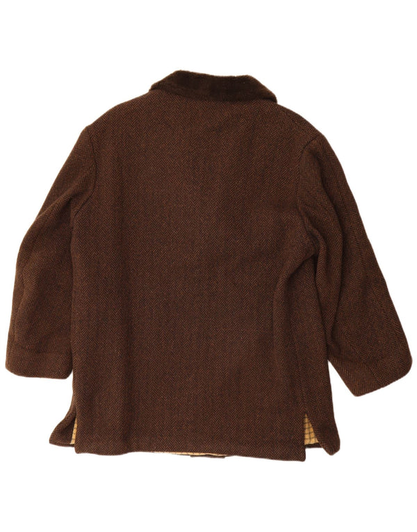 vintage Mens 3/4 Manches Pardessus UK 40 Grand Chevron Brun
