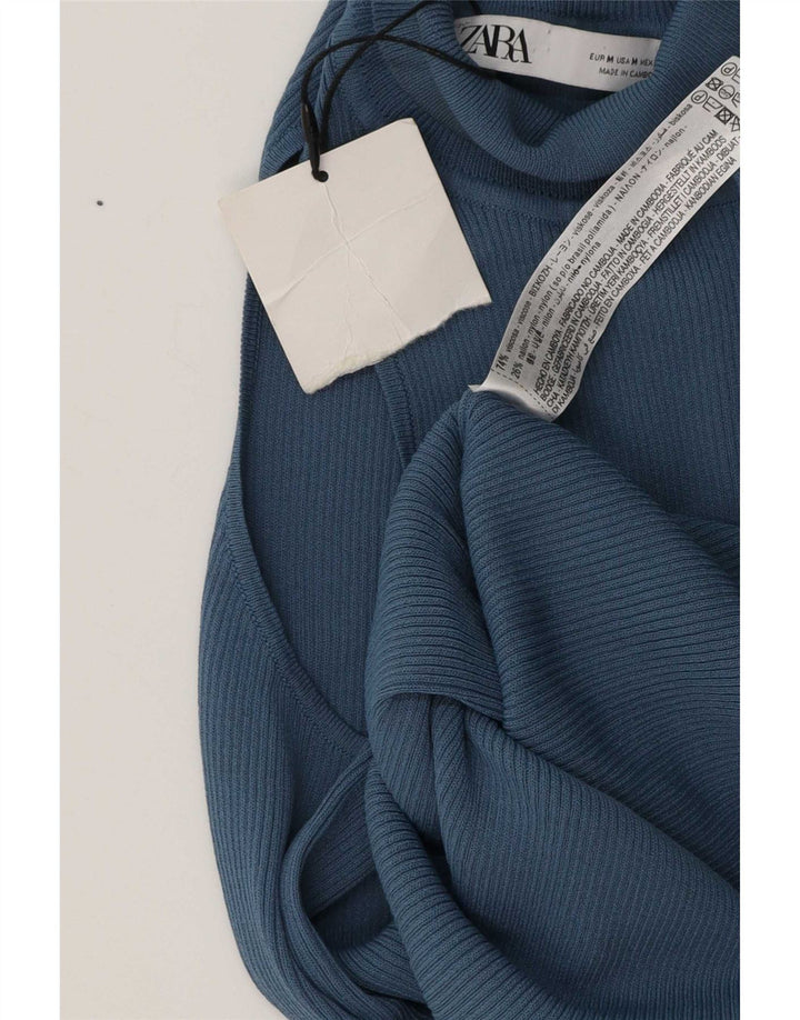 Zara Femme Top Une Épaule UK 12 Bleu Moyen Viscose