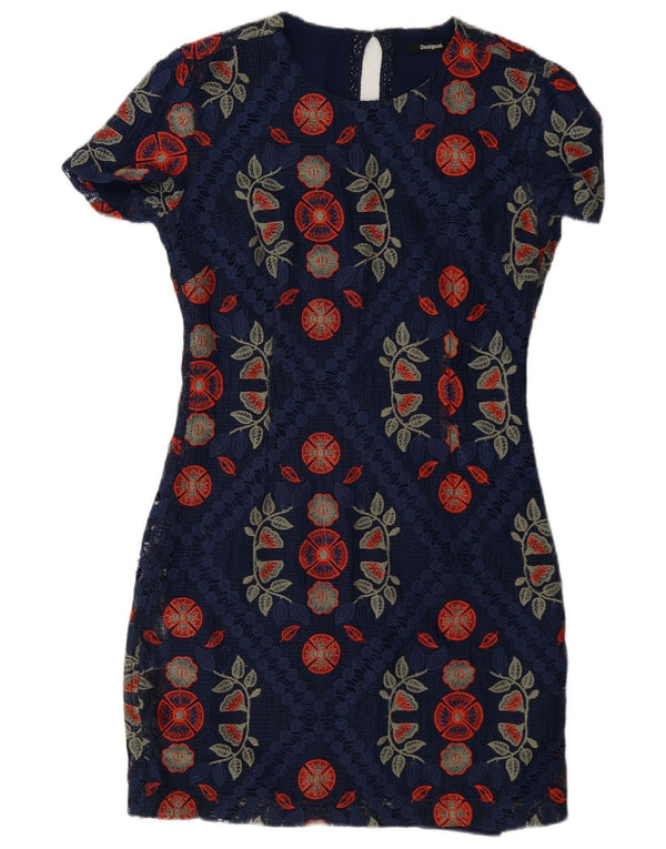 Desigual Robe moulante en dentelle pour femme EU 38 Bleu marine moyen Polyester floral