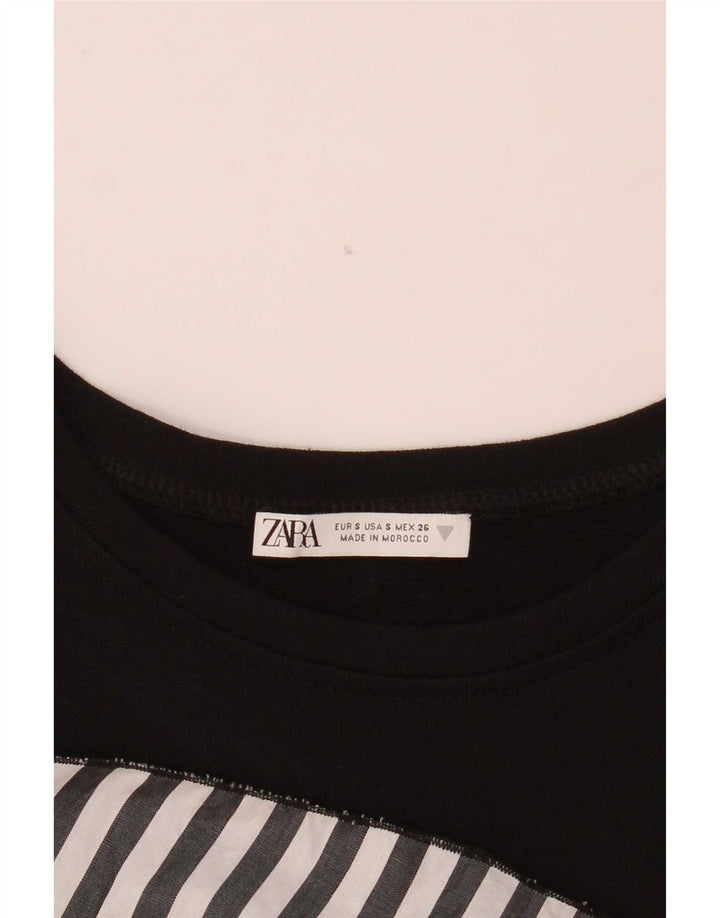Zara Womens Blouse Top UK 10 Petit Noir Rayé