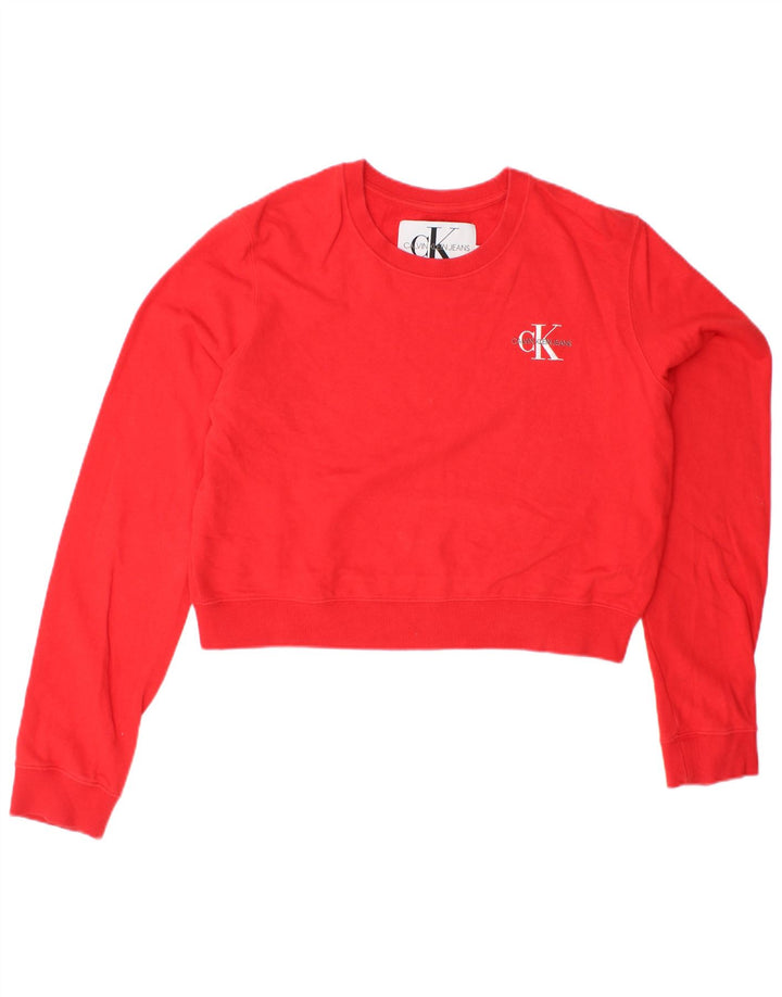 CALVIN KLEIN JEANS Sweat-shirt court pour femme UK 16 Grand coton rouge