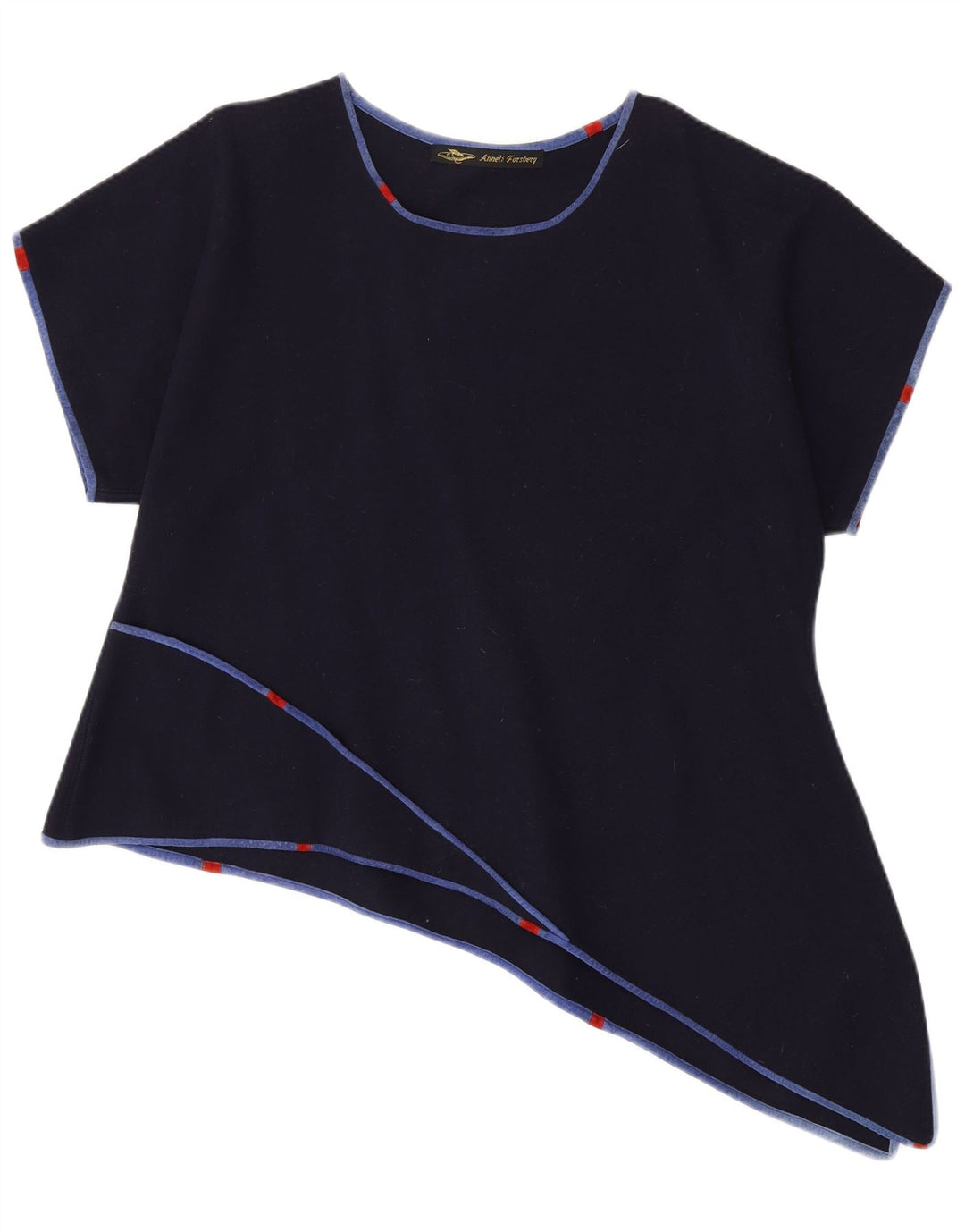 vintage Femmes Asymétrique Top UK 18 XL Bleu Marine