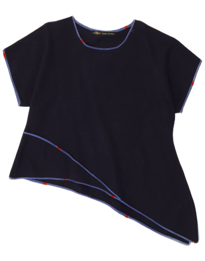 vintage Femmes Asymétrique Top UK 18 XL Bleu Marine