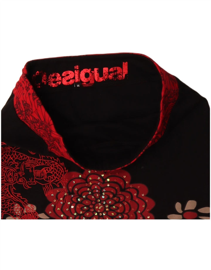 DESIGUAL Jupe trapèze Medium W30 en coton floral noir pour femme