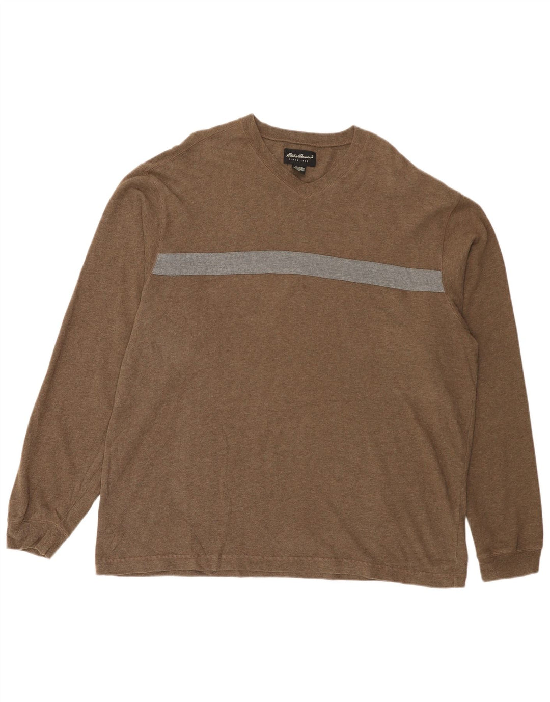 EDDIE BAUER Haut haut à manches longues pour homme XL en coton color block marron