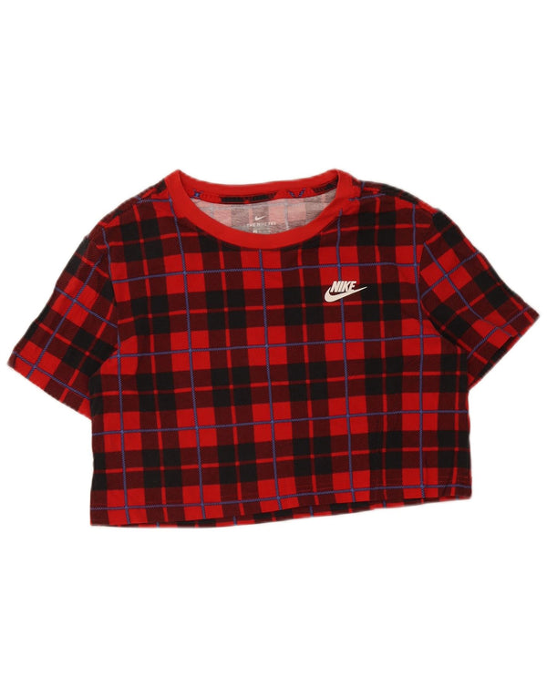 Nike T-shirt court pour femme UK 6 XS Rouge à carreaux en coton