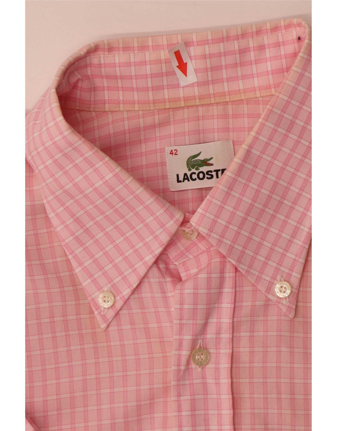 Lacoste Chemise à manches courtes pour hommes Taille 42 Grand coton vichy rose