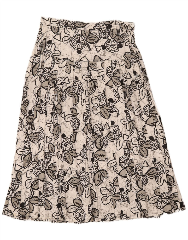 vintage Femmes Midi Jupe Plissée W29 Moyen Blanc Floral