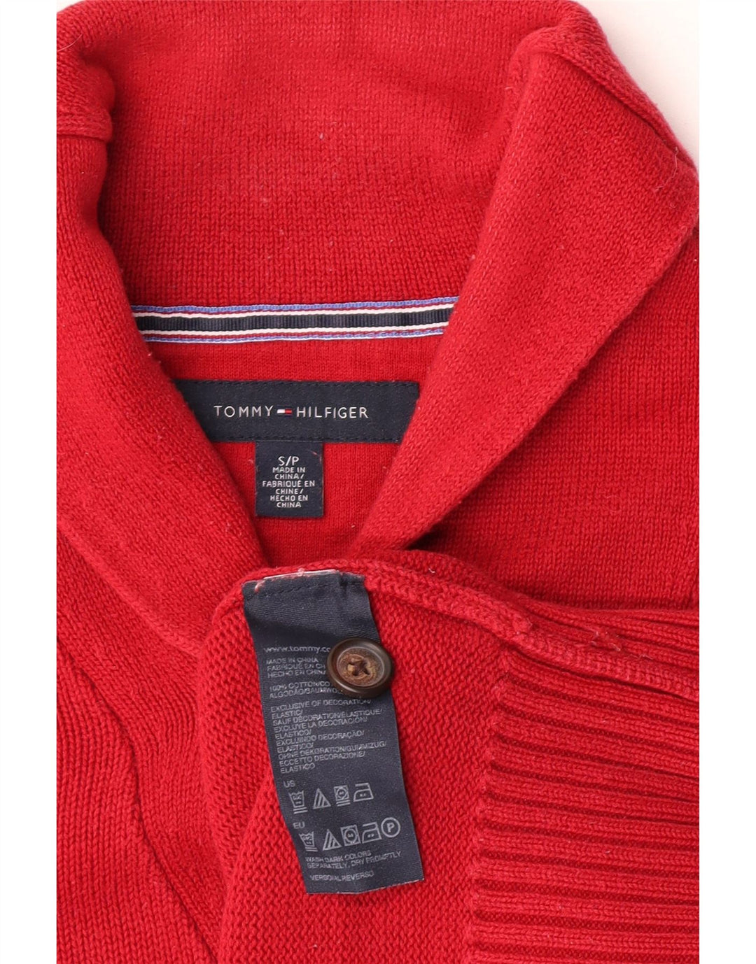 Tommy Hilfiger Pull à col châle pour homme Petit coton rouge