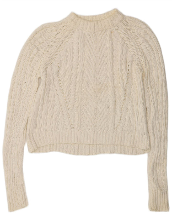 Zara Pull court surdimensionné à col roulé pour femme UK 10 Petit Blanc