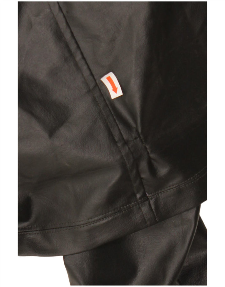 VINTAGE Manteau en cuir femme UK 12 Medium Black Colourblock