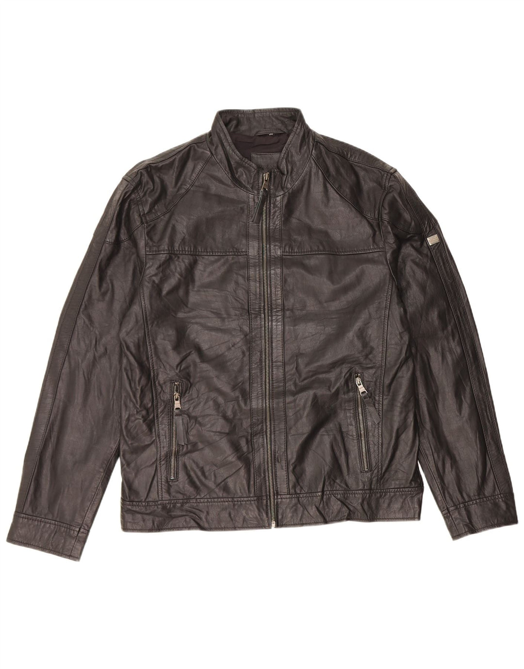 VINTAGE Mens Leather Jacket IT 50 Large Black Leather