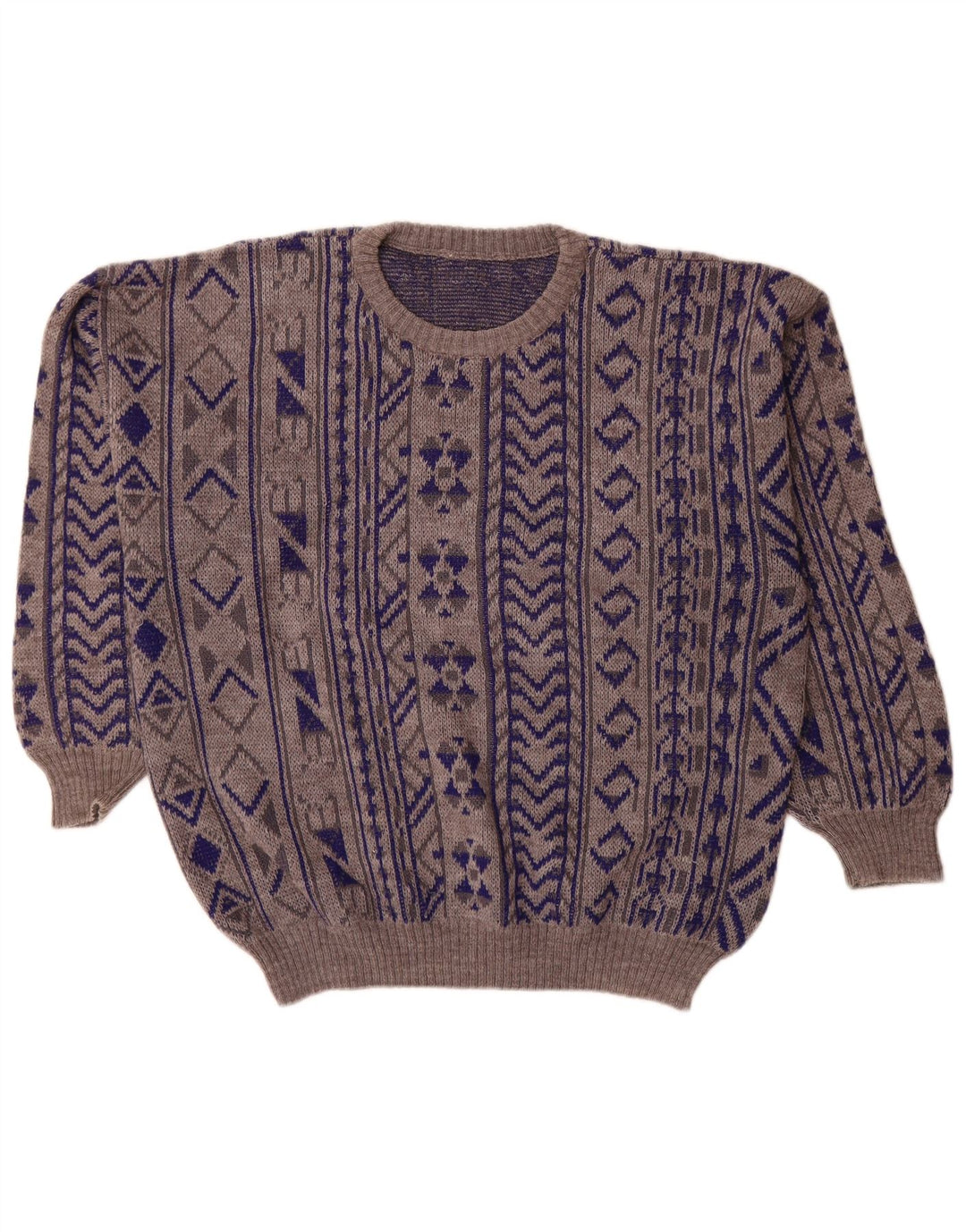 vintage Mens Crew Neck Jumper Pull 2XL Bleu Géométrique