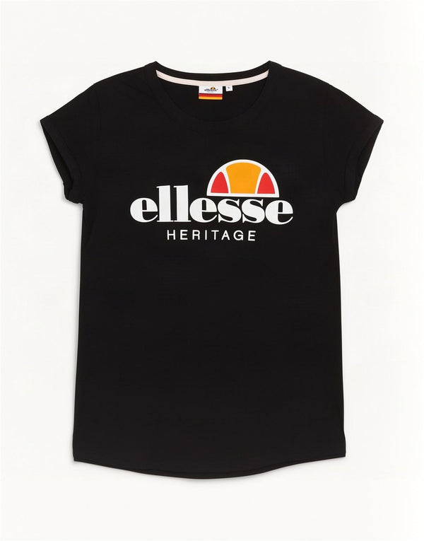Ellesse Womens Heritage Graphic T-Shirt Top UK 14 Large Noir Coton