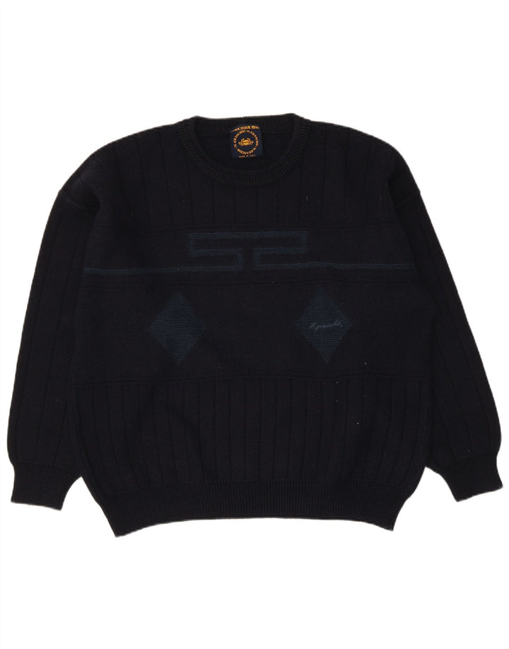 Il Granchio Pull ras du cou pour hommes, grand, bleu marine, Argyle/diamant