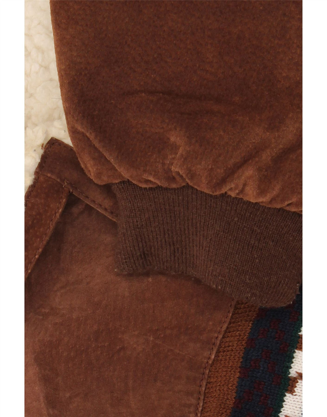 vintage Mens Sherpa Loose Fit Jacket UK 44 2XL Cuir géométrique marron