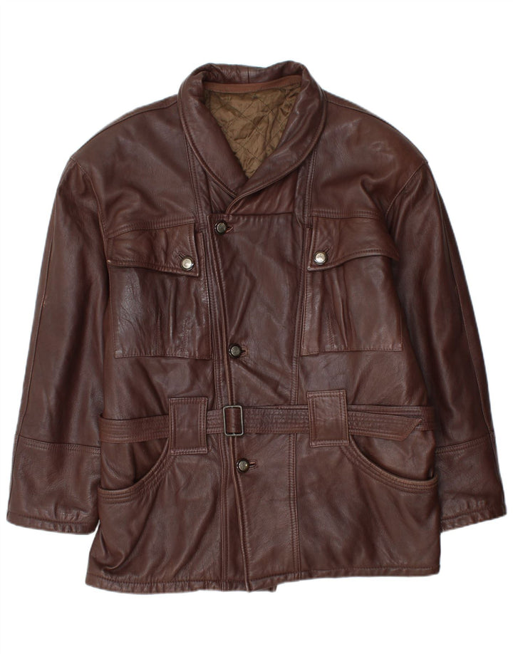 veste en cuir ceinturée homme vintage EU 50 Grand cuir marron