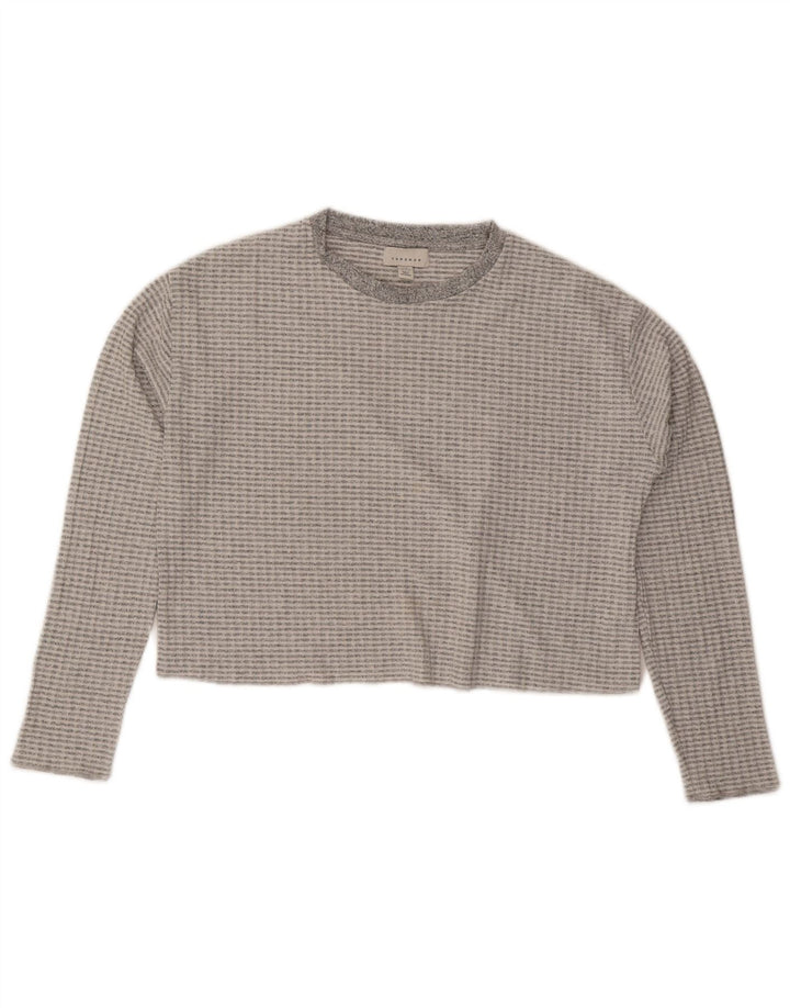 Topshop Femme Crop Top Manches Longues UK 44 Gris Moyen Polyester