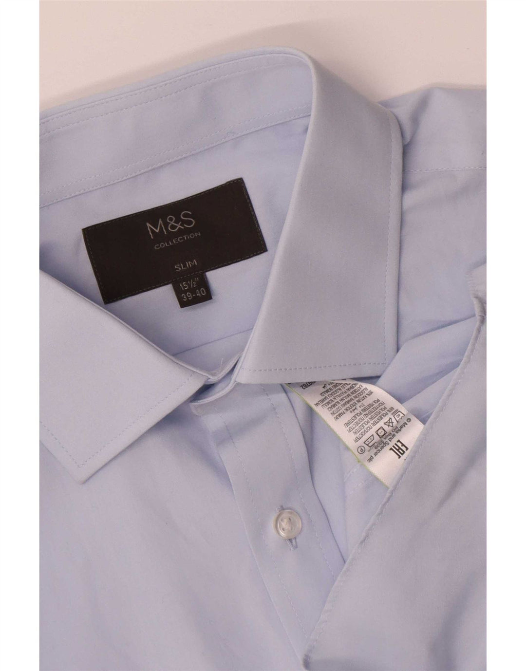 Marks & Spencer Chemise Slim Homme UK 39/40 15 1/2 Bleu Moyen Polyester