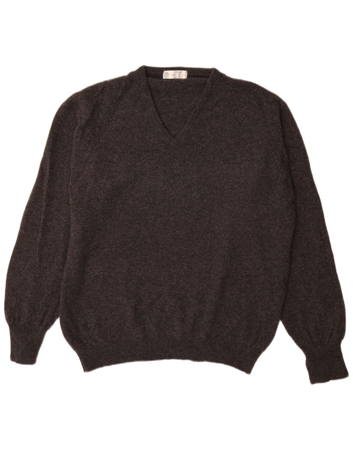 Marks & Spencer Pull col V pour homme en laine d'agneau mouchetée gris moyen