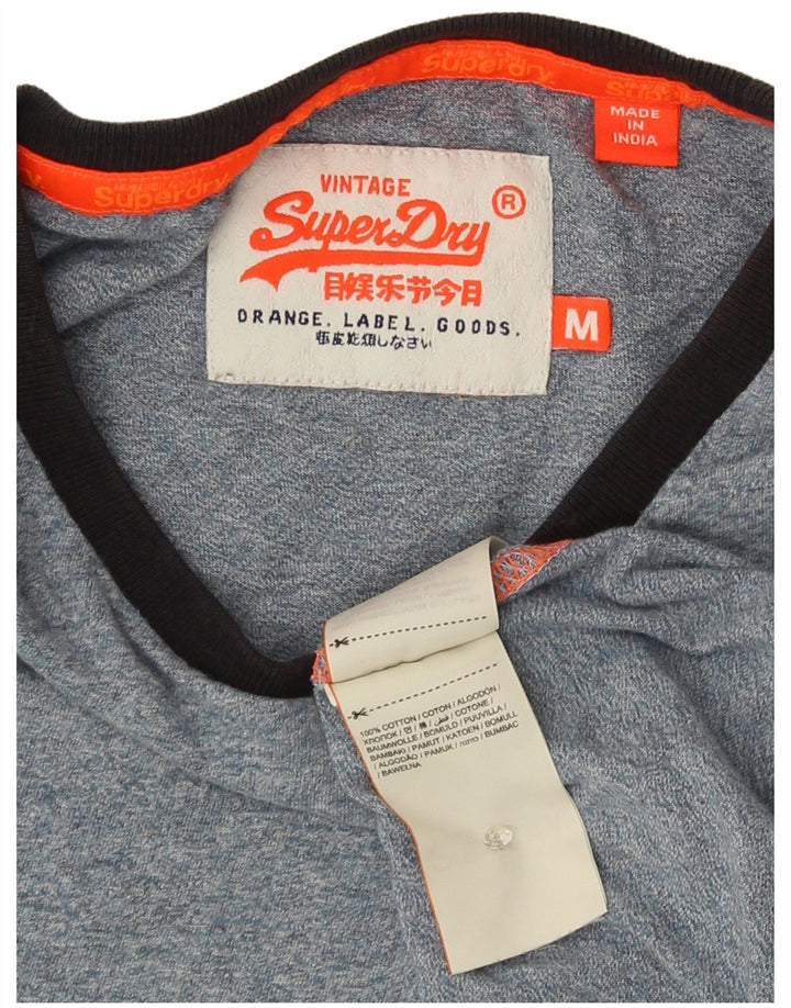 Superdry Homme T-Shirt Top Bleu Moyen Flecked Cotton