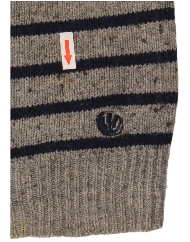 Fat Face Pull Col Ras du Cou Homme Rayé Gris Moyen