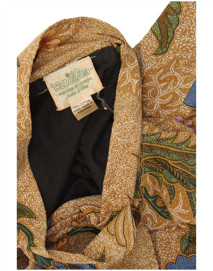 VINTAGE Femmes Manches Courtes Boléro Top UK 20 2XL Coton Floral Marron