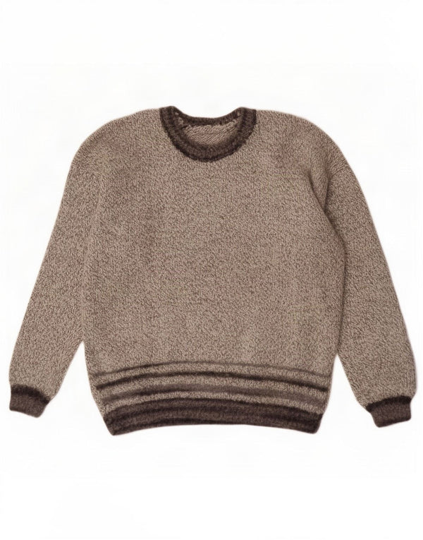 vintage Mens Boat Neck Jumper Pull Gris Moyen Rayé