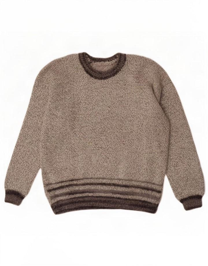 vintage Mens Boat Neck Jumper Pull Gris Moyen Rayé
