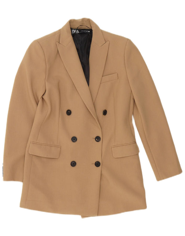 Zara Veste blazer surdimensionnée à double boutonnage pour femme UK 6 XS Beige