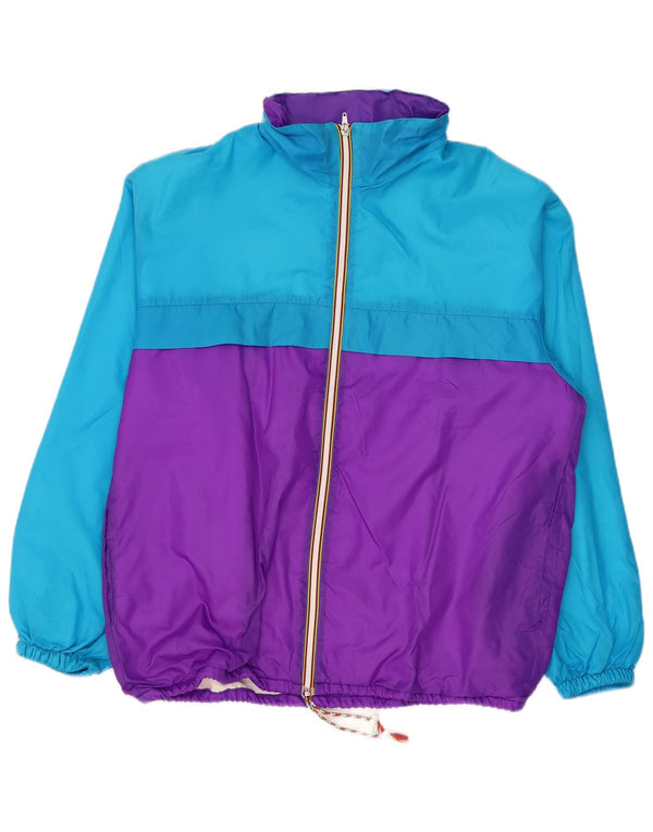 Vintage Mens À Capuchon Survêtement Top Veste Bleu Moyen Colourblock Sports